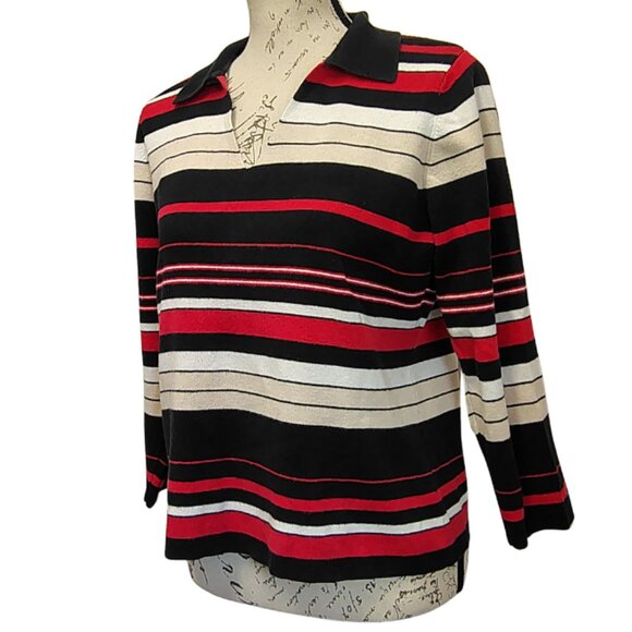 Vintage Y2K Charter Club Womens Sweater Striped Collar Preppy Academia Fall - Picture 2 of 7